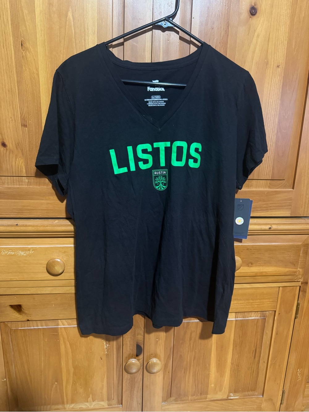 Fanatics Austin FC MLS "Listos" Black/Green V-Neck Shirt, Women's Size XL